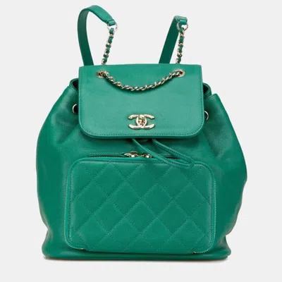 Pre-owned Chanel Matelasse Coco Mark Backpack In Green Caviar Leather