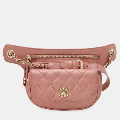 Pre-owned Chanel Matelasse Coco Mark Belt Bag Body Chain Shoulder Leather Pink