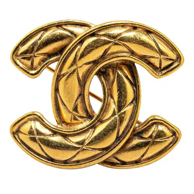 Pre-owned Chanel Matelasse Coco Mark Brooch Gold Plated