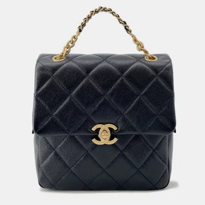Pre-owned Chanel Matelasse Coco Mark Caviar Leather Backpack Black