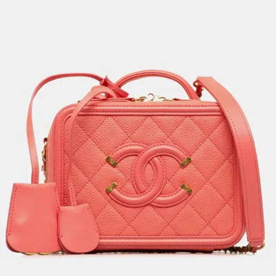 Pre-owned Chanel Matelasse Coco Mark Cc Figurine Handbag Pink Caviar Skin