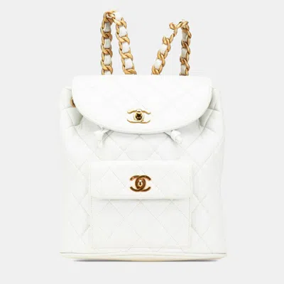 Pre-owned Chanel Matelasse Coco Mark Chain Backpack In White Lambskin