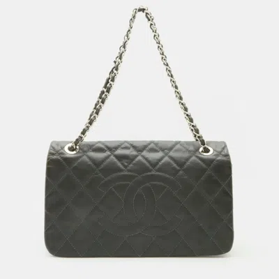 Pre-owned Chanel Matelasse Coco Mark Chain Bag Shoulder Wrinkled Pvc Matte Dark Gray