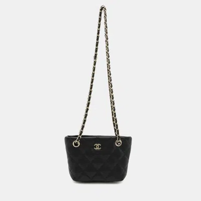 Pre-owned Chanel Matelasse Coco Mark Chain Clutch Shoulder Bag Caviar Skin Leather Black