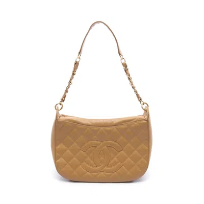 Pre-owned Chanel Matelasse Coco Mark Chain Shoulder Bag Caviar Skin Light Gold Hardware In Brown