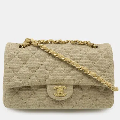 Pre-owned Chanel Matelasse Coco Mark Chain Shoulder Bag Linen Canvas Beige In Sand