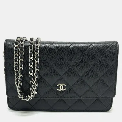 Pre-owned Chanel Matelasse Coco Mark Classic Chain Wallet Crossbody Bag Shoulder Caviar Skin Black