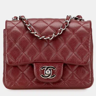 Pre-owned Chanel Matelasse Coco Mark Crossbody Chain Shoulder Bag In Red And Bordeaux Caviar Skin In Burgundy