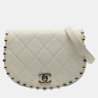 Pre-owned Chanel Matelasse Coco Mark Crossbody Chain Shoulder Bag In White Leather