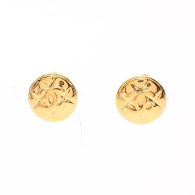 Pre-owned Chanel Matelasse Coco Mark Earrings Gp Gold Vintage