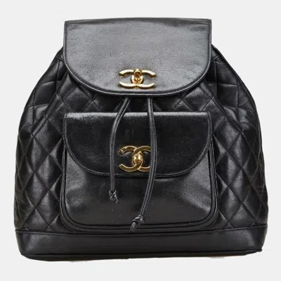 Pre-owned Chanel Matelasse Coco Mark Gold Hardware Chain Backpack Black Lambskin