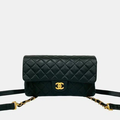 Pre-owned Chanel Matelasse Coco Mark Lambskin Leather Backpack In Black