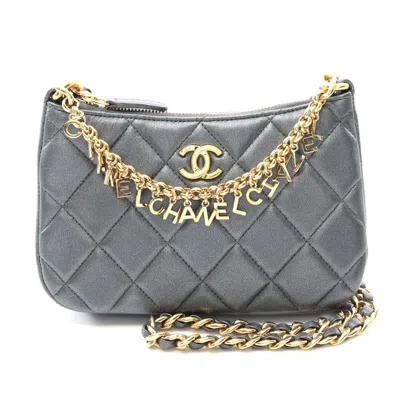 Pre-owned Chanel Matelasse Coco Mark Leather Shoulder Bag In Gray