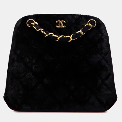 Pre-owned Chanel Matelasse Coco Mark Medium Navy Suede Chain Tote Bag In Blue