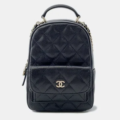 Pre-owned Chanel Matelasse Coco Mark Mini Caviar Skin Backpack Black