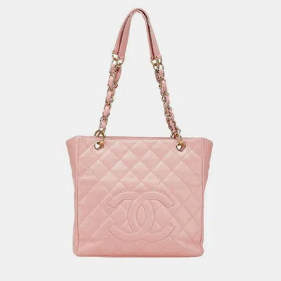 Pre-owned Chanel Matelasse Coco Mark Pst Chain Tote Bag Pink Caviar Skin