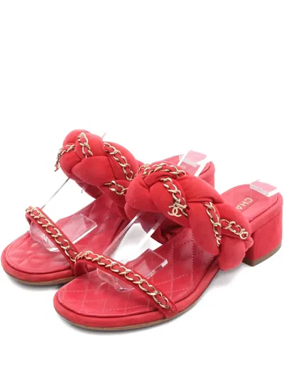 Pre-owned Chanel Matelasse Coco Mark Sandals In Red