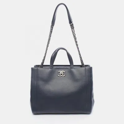Pre-owned Chanel Matelasse Coco Mark Shoulder Bag Leather Navy Shw Cc In Blue