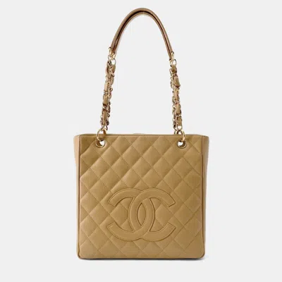 Pre-owned Chanel Matelasse Coco Mark Tote Bag Pst Beige In Sand