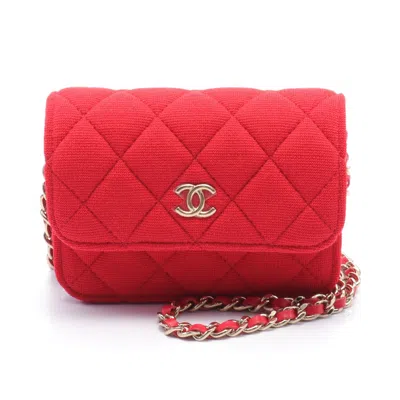 Pre-owned Chanel Matelasse Coin Purse Chain Shoulder Bag Cotton Jersey Gold Hardware In Red