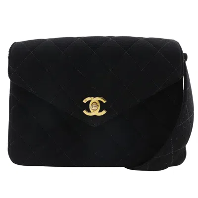 Pre-owned Chanel Matelasse Cotton Shoulder Bag In Black