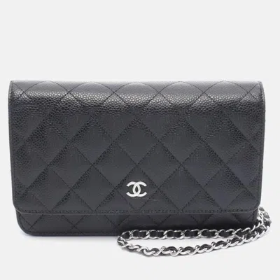 Pre-owned Chanel Matelasse Crossbody Chain Shoulder Bag Calfskin Black