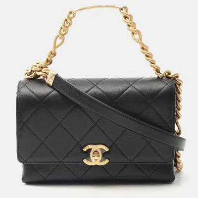 Pre-owned Chanel Matelasse Crossbody Chain Shoulder Bag Calfskin Black Ghw