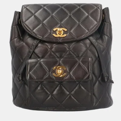 Pre-owned Chanel Matelasse Dark Brown Lambskin Leather Backpack Bag