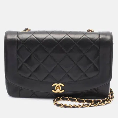 Pre-owned Chanel Matelasse Diana Black Lambskin Flap Chain Shoulder Bag Ghw