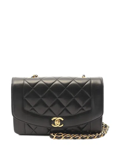 Pre-owned Chanel 1991-1994 Matelasse Diana Flap Chain Shoulder Bag In Black