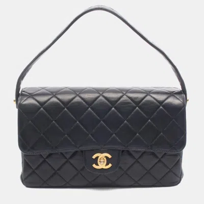 Pre-owned Chanel Matelasse Double Face Medium Black Lambskin Leather Shoulder Bag