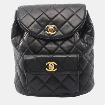 Pre-owned Chanel Matelasse Duma Medium Black Lambskin Leather Backpack Bag