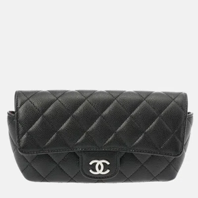 Pre-owned Chanel Matelasse Eyewear Case Chain Shoulder Black Caviar Skin Bag