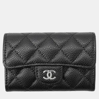 Pre-owned Chanel Matelasse Flap Black Caviar Leather Card Case
