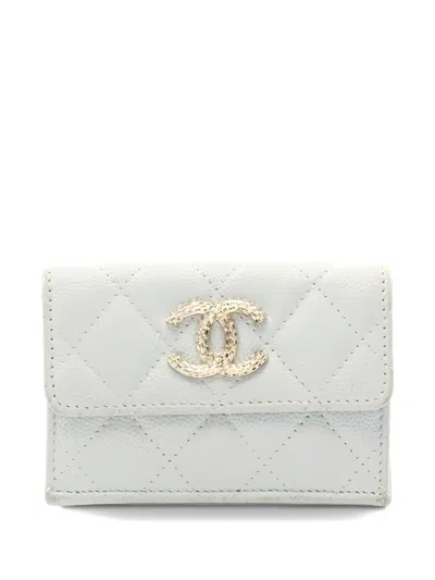 Pre-owned Chanel Matelasse Flap Trifold Wallet In Blue