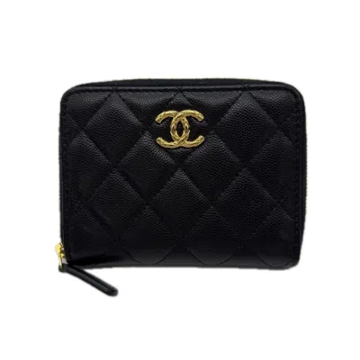 Pre-owned Chanel Matelasse Gold Black Grained Calfskin Wallet (bi-fold) () In Multi