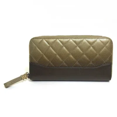 Pre-owned Chanel Matelasse Gold Brown Leather Long Wallet (bi-fold) ()