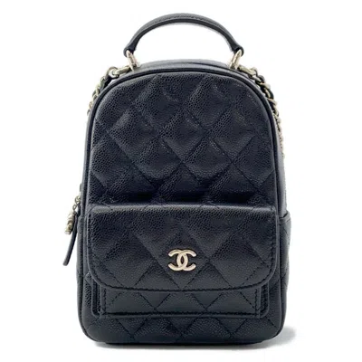 Pre-owned Chanel Matelasse Grained Calfskin Backpack () In Black