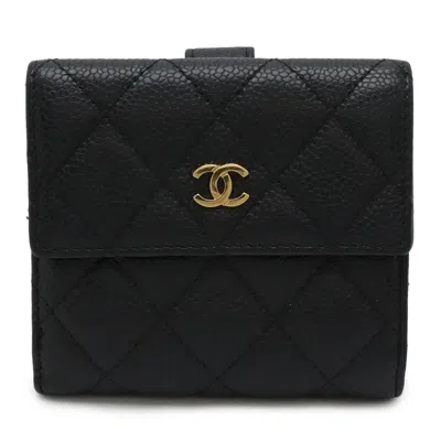 Pre-owned Chanel Matelasse Grained Calfskin Bill Wallet (bi-fold) () In Black