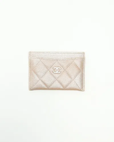 Pre-owned Chanel Matelasse Grained Calfskin Card Holder In Sand