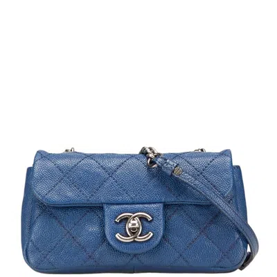 Pre-owned Chanel Matelasse Grained Calfskin Shoulder Bag () In Blue