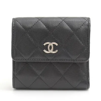 Pre-owned Chanel Matelasse Grained Calfskin Wallet (tri-fold) () In Black