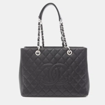 Pre-owned Chanel Matelasse Grand Shopping Gst Tote Bag In Calfskin Leather Black