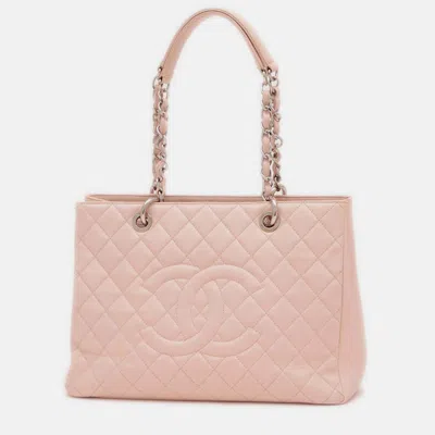 Pre-owned Chanel Matelasse Gst Chain Tote Bag In Caviar Pink
