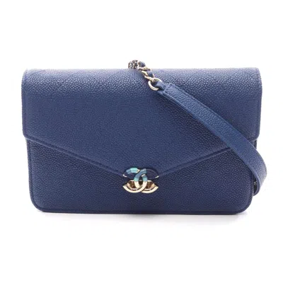 Pre-owned Chanel Matelasse Half Coco Leather Shoulder Bag In Blue