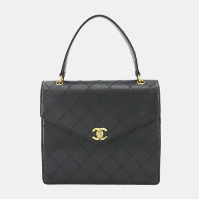 Pre-owned Chanel Matelasse Handbag Caviar Skin Leather Black Gold Hardware