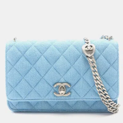 Pre-owned Chanel Matelasse Heart Ball 19 Blue Denim Wallet On Chain Bag