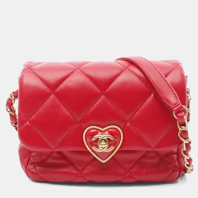 Pre-owned Chanel Matelasse Heart Rock Crossbody Chain Lambskin Red Bag