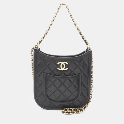 Pre-owned Chanel Matelasse Hobo Chain Shoulder Bag Lamb Leather Bk Ghw In Black
