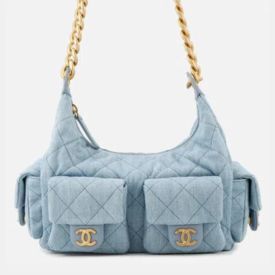 Pre-owned Chanel Matelasse Hobo Shoulder Bag Light Blue Denim